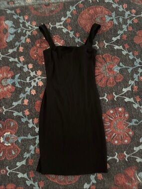 Black Ribbed Square-Neck Bodycon Dress